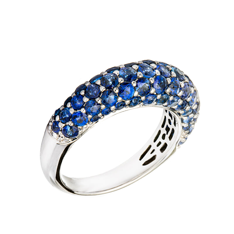 14k White Gold Blue Sapphire Pavé Candy Ring