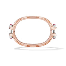 14k rose gold pink sapphire Coupling bracelet, vertical view of sculpted hardware-inspired articulated links.