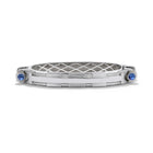 14k white gold diamond pavé and blue sapphire cabochon Coupling bracelet, front view of fine jewelry industrial chain.   