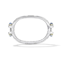 14k white gold diamond and blue sapphire Coupling bracelet, vertical view of hardware-inspired articulated links