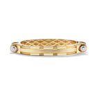 14k yellow gold Coupling bracelet, front view of articulated industrial-inspired chain with white gold bolt accents.   