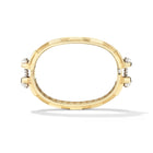 14k yellow gold Large Coupling Cuff, vertical view showing solid sculpted bolt-and-nut hardware-inspired silhouette.   