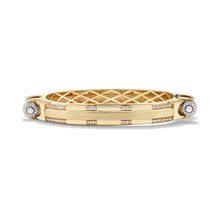 14k yellow gold pavé diamond Coupling bracelet, front view of articulated industrial-inspired chain with diamond pavé.   
