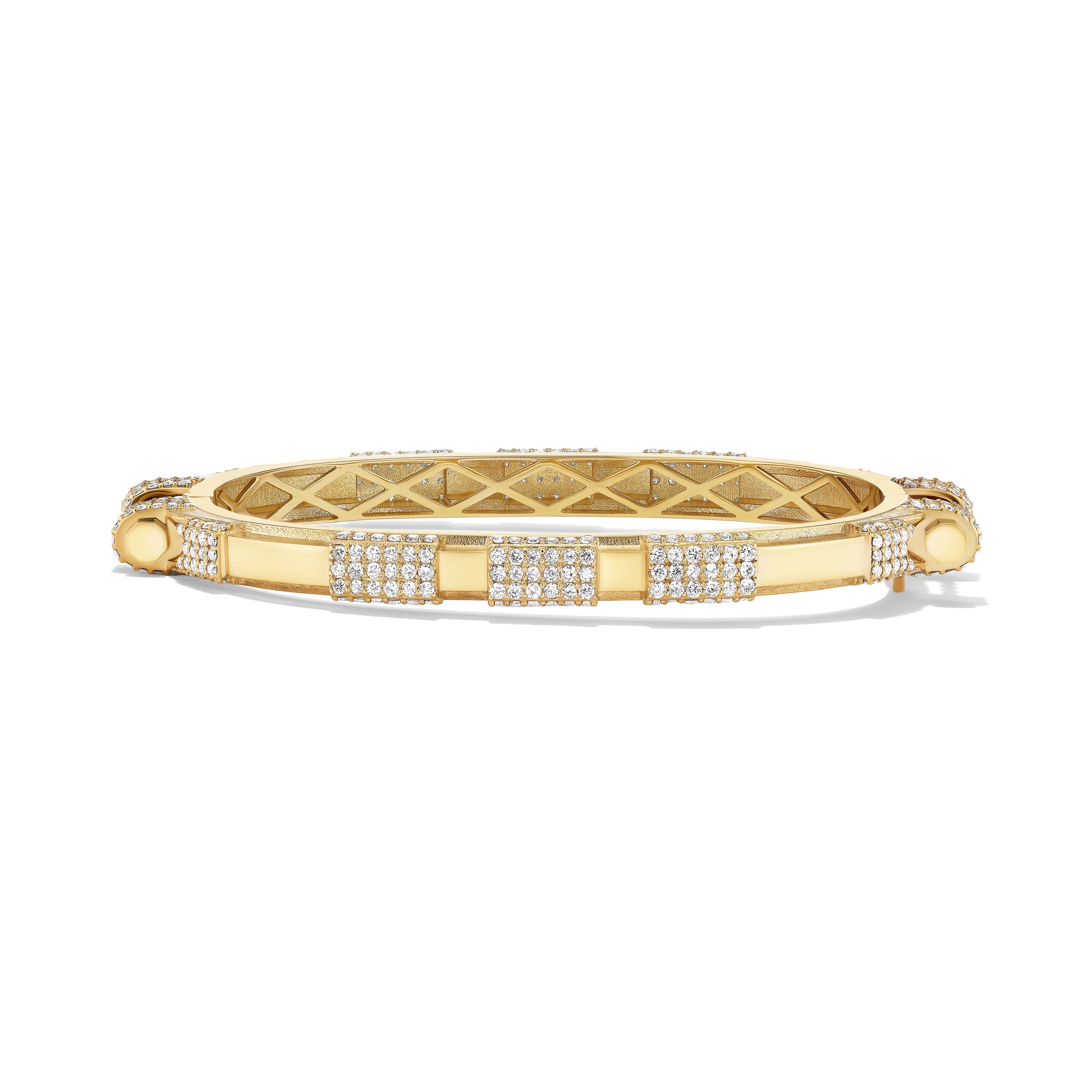 14k Yellow Gold Half Diamond COUPLING™ Thin Bangle