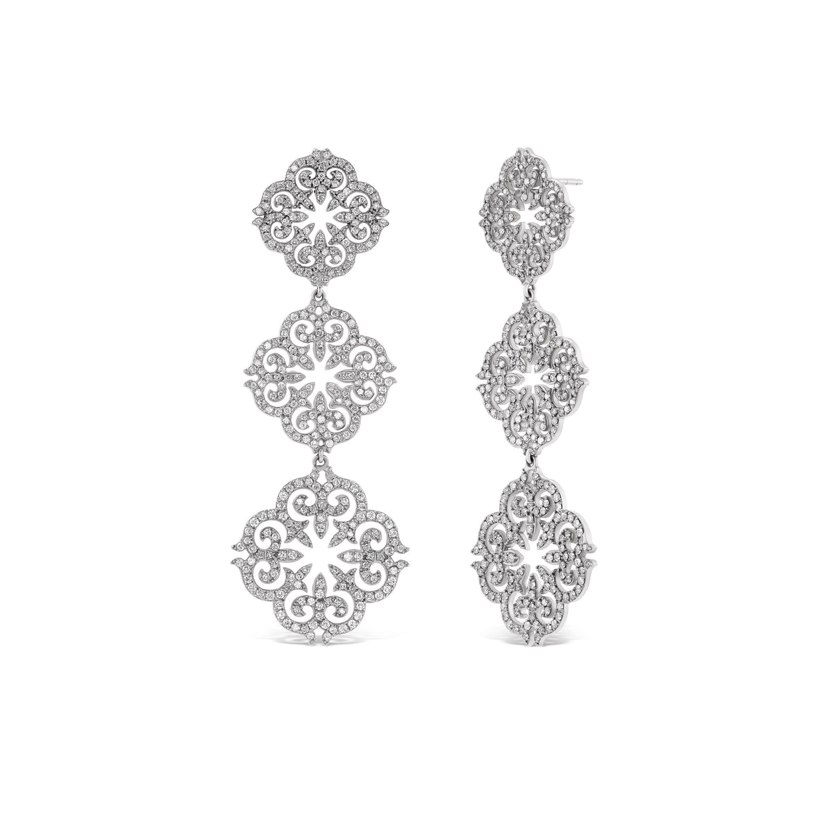 14k White Gold Diamond Pavé Three-Piece Ornamental Earrings