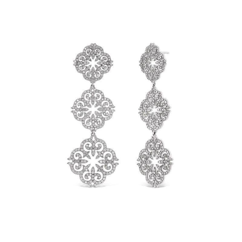 14k White Gold Diamond Pavé Three-Piece Ornamental Earrings