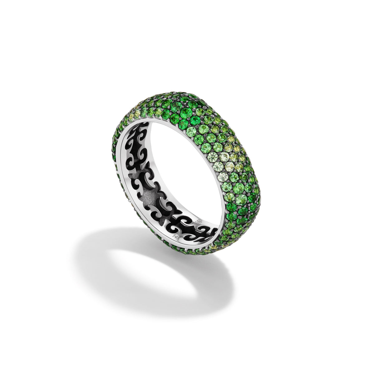 14k White Gold Green Garnet Pavé Candy Ring