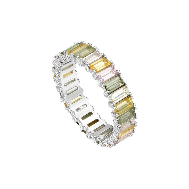 Emerald Cut Multicolored Sapphire Band