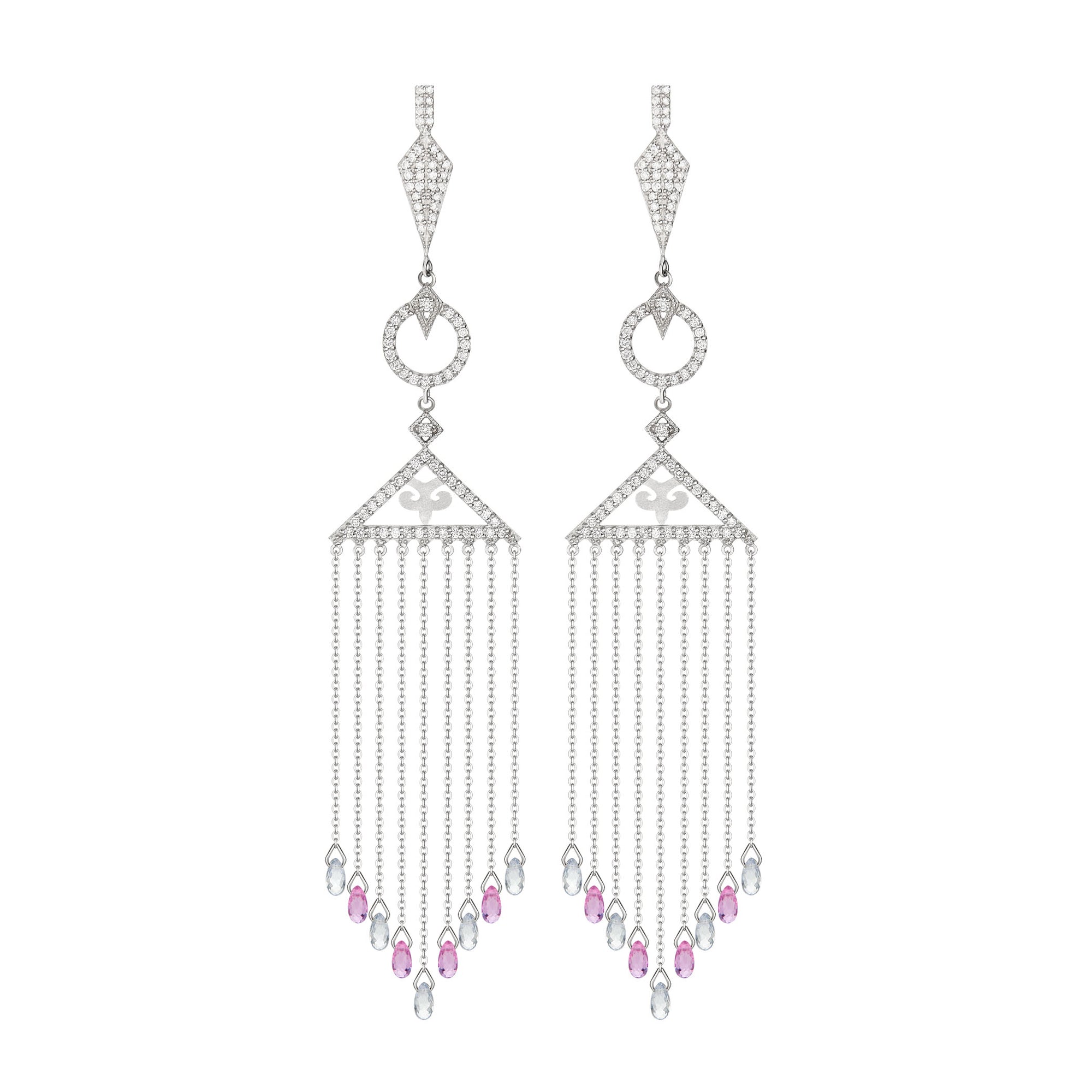 14k White Gold Pavé Diamond Talisman Chandelier Earrings