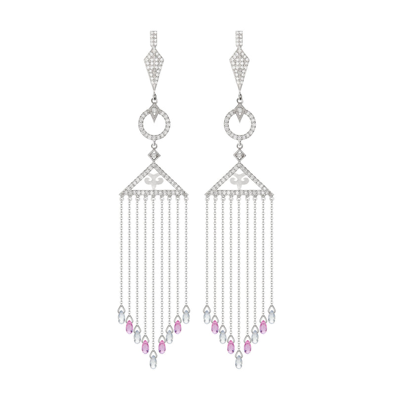 14k White Gold Pavé Diamond Talisman Chandelier Earrings