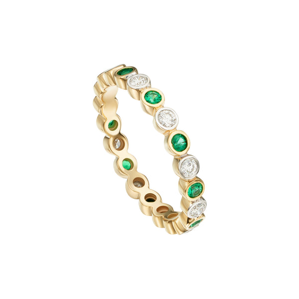 Emeralds and Diamonds in a Bezel