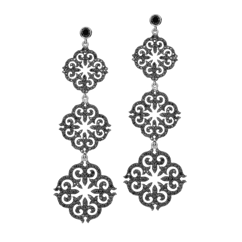 14k White Gold Black Diamond Three-Piece Ornamental Earrings