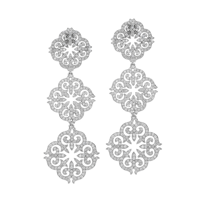 14k White Gold Diamond Pavé Three-Piece Ornamental Earrings