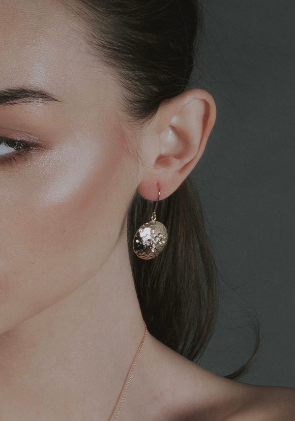 Round Yellow Gold And Diamond Earrings