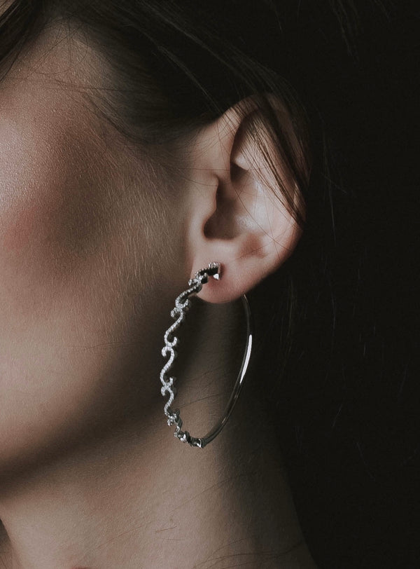 Nina White Gold and White Diamond Hoops